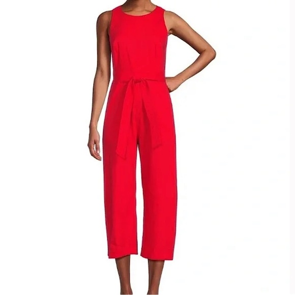 ANTONIO MELANI Adelaide Linen Tie Front Cropped Jumpsuit in